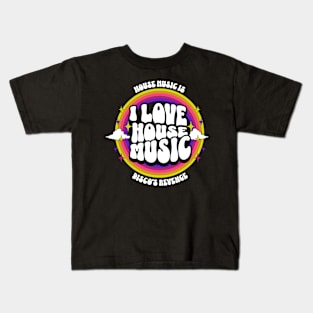 HOUSE MUSIC  - I Love Rainbow circle (white/purple/gold) Kids T-Shirt